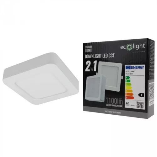 Süllyesztett / felületre szerelhető LED panel lámpatest 2w1 12W 1100lm CCT négyzet alakú fehér Downlight Ecolight