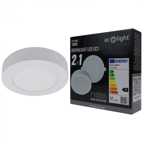 Süllyesztett / felületre szerelhető LED panel lámpatest 2w1 12W 1100lm CCT kerek fehér Downlight Ecolight