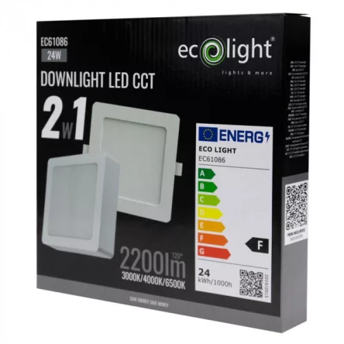 Süllyesztett / felületre szerelhető LED panel lámpatest 2w1 24W 2200lm CCT négyzet alakú fehér Downlight Ecolight