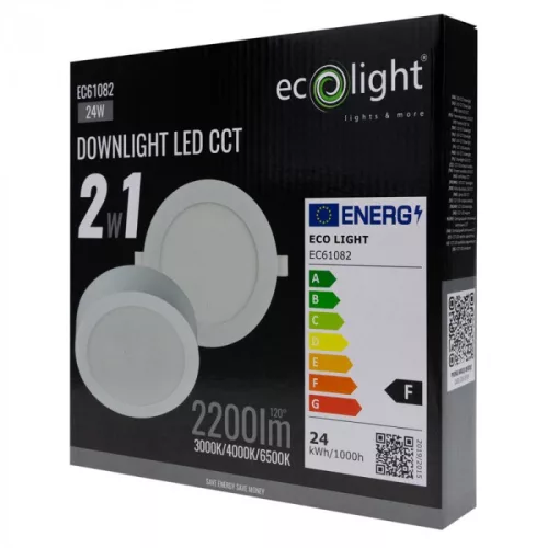 Süllyesztett / felületre szerelhető LED panel lámpatest 2w1 24W 2200lm CCT kerek fehér Downlight Ecolight