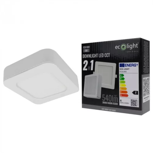 Süllyesztett / felületre szerelhető LED panel lámpatest 2w1 6W 540lm CCT négyzet alakú fehér Downlight Ecolight