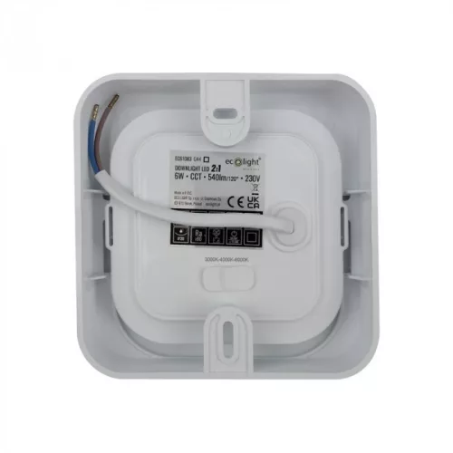 Süllyesztett / felületre szerelhető LED panel lámpatest 2w1 6W 540lm CCT négyzet alakú fehér Downlight Ecolight