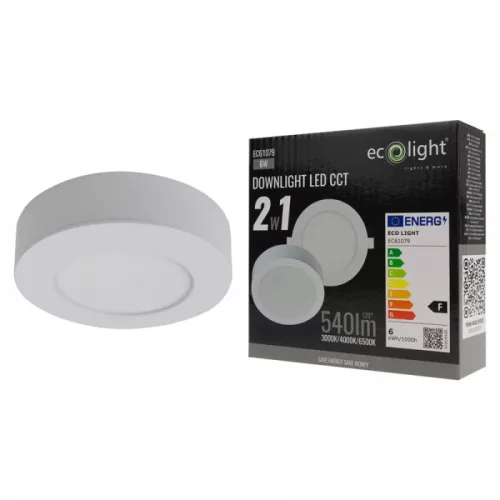 Süllyesztett / felületre szerelhető LED panel lámpatest 2w1 6W 540lm CCT kerek fehér Downlight Ecolight