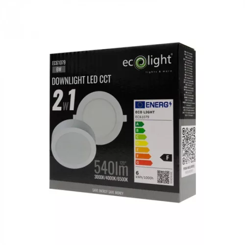 Süllyesztett / felületre szerelhető LED panel lámpatest 2w1 6W 540lm CCT kerek fehér Downlight Ecolight
