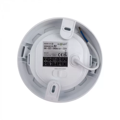Süllyesztett / felületre szerelhető LED panel lámpatest 2w1 6W 540lm CCT kerek fehér Downlight Ecolight