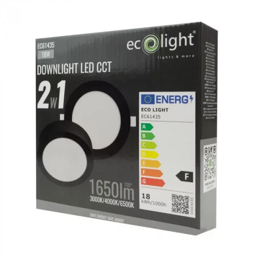 Süllyesztett / felületre szerelhető LED panel lámpatest 2w1 18W 1650lm CCT kerek fekete Downlight Ecolight