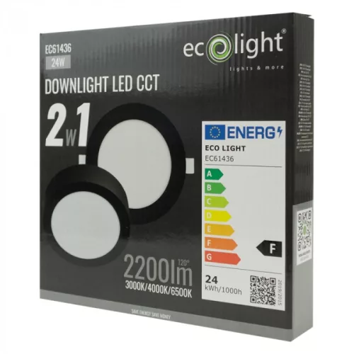 Süllyesztett / felületre szerelhető LED panel lámpatest 2w1 24W 2200lm CCT kerek fekete Downlight Ecolight