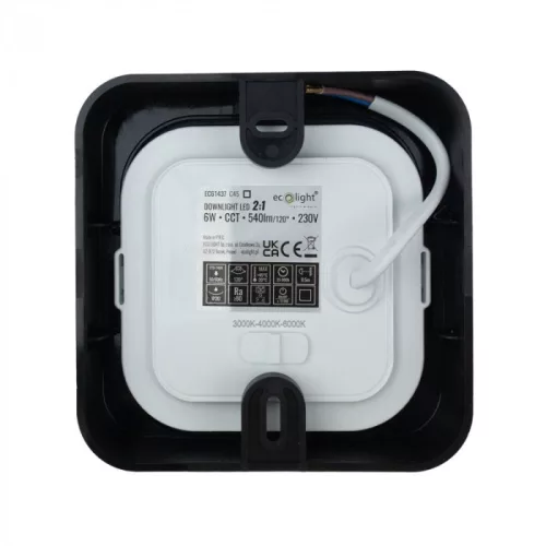 Süllyesztett / felületre szerelhető LED panel lámpatest 2w1 6W 540lm CCT négyzet alakú fekete Downlight Ecolight