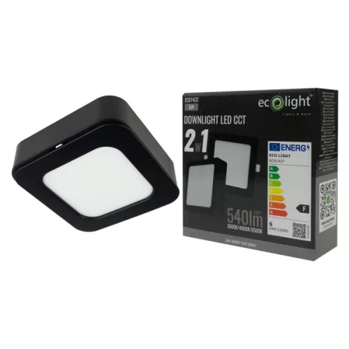 Süllyesztett / felületre szerelhető LED panel lámpatest 2w1 6W 540lm CCT négyzet alakú fekete Downlight Ecolight