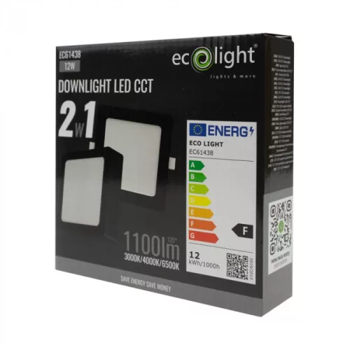 Süllyesztett / felületre szerelhető LED panel lámpatest 2w1 12W 1100lm CCT négyzet alakú fekete Downlight Ecolight