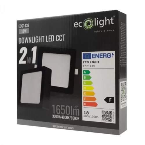 Süllyesztett / felületre szerelhető LED panel lámpatest 2w1 18W 1650lm CCT négyzet alakú fekete Downlight Ecolight