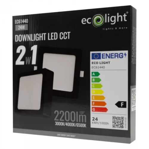 Süllyesztett / felületre szerelhető LED panel lámpatest 2w1 24W 2200lm CCT négyzet alakú fekete Downlight Ecolight