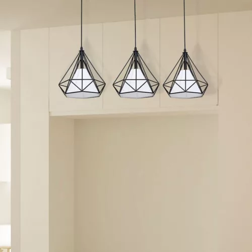 TRIANGOLO mennyezeti függesztett lámpa 3x E27 Fekete-fehér Fém + Milagro szövet