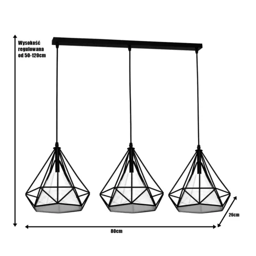 TRIANGOLO mennyezeti függesztett lámpa 3x E27 Fekete-fehér Fém + Milagro szövet