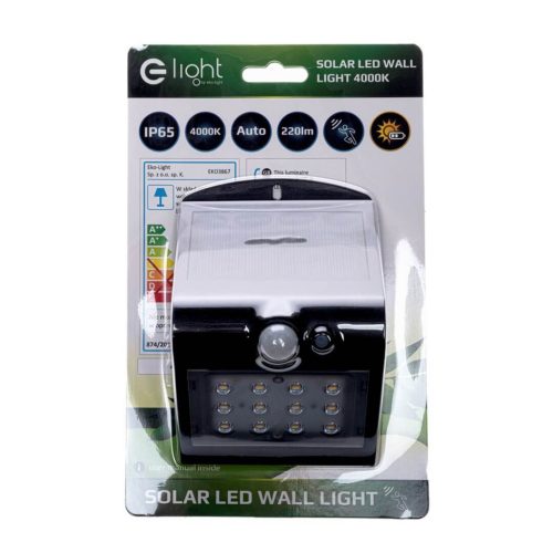 Napelemes kerti lámpa BUTTERFLY LED fali lámpa IP65 1.5W 4000K érzékelő fekete Eco-Light