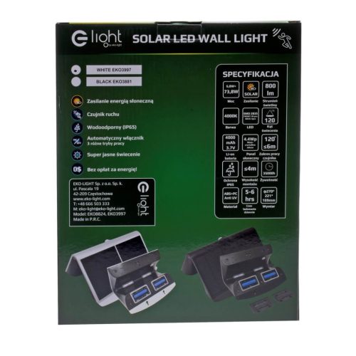 Napelemes kerti lámpa BUTTERFLY LED fali lámpa IP65 6.8W 4000K érzékelő fehér Eco-Light