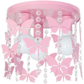   Gyermek mennyezeti lámpa púder rózsaszín ANGELICA Butterfly csillár 3x E27 Fém és kristályok Milagro