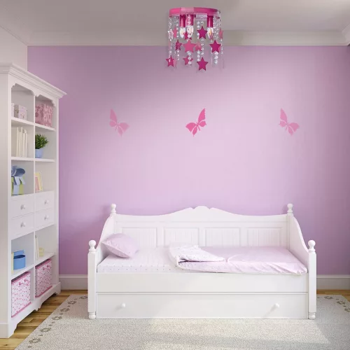 Rózsaszín gyermek mennyezeti lámpa Csillár gyerekeknek Stars STAR 3xE27 Fém és kristályok Milagro