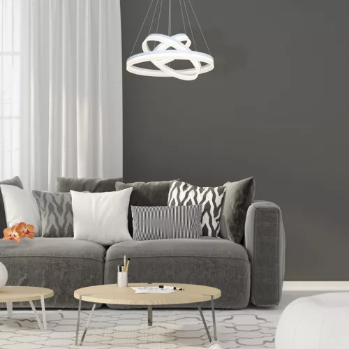 RING 4080 függesztett lámpa három kör fehér 114W LED + TÁVIRÁNYÍTÓ IP20 Fém és akril modern stílusú Milagro