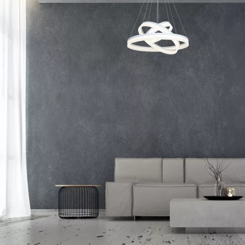 RING 4080 függesztett lámpa három kör fehér 114W LED + TÁVIRÁNYÍTÓ IP20 Fém és akril modern stílusú Milagro