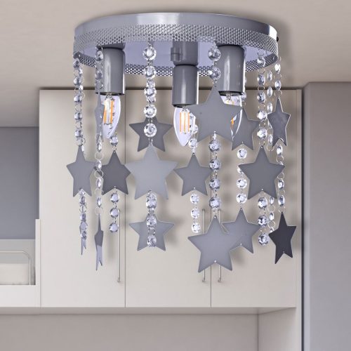 Szürke gyermek mennyezeti lámpa Csillár gyerekeknek Stars STAR 3x E27 Fém és kristályok Milagro