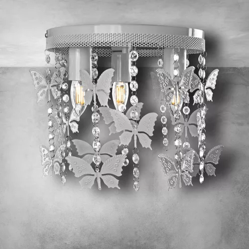 Szürke gyermek mennyezeti lámpa ANGELICA Butterfly Chandelier 3x E27 Fém és kristály Milagro