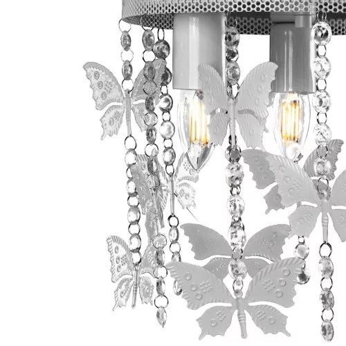 Szürke gyermek mennyezeti lámpa ANGELICA Butterfly Chandelier 3x E27 Fém és kristály Milagro