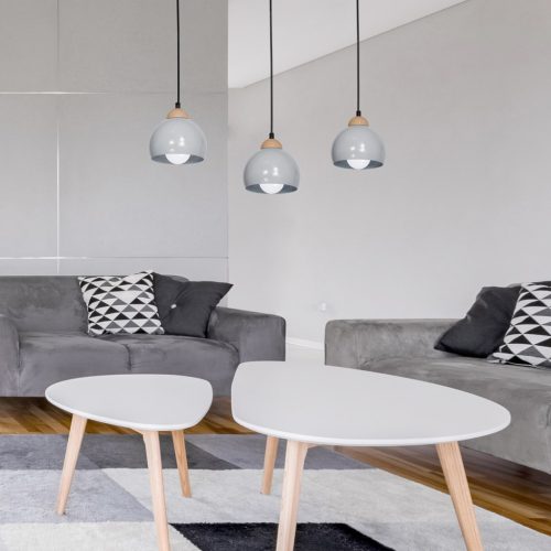 Skandináv stílusú mennyezeti függesztett lámpa szürke MiLAGRO DAMA 3x E27 Fa + fém