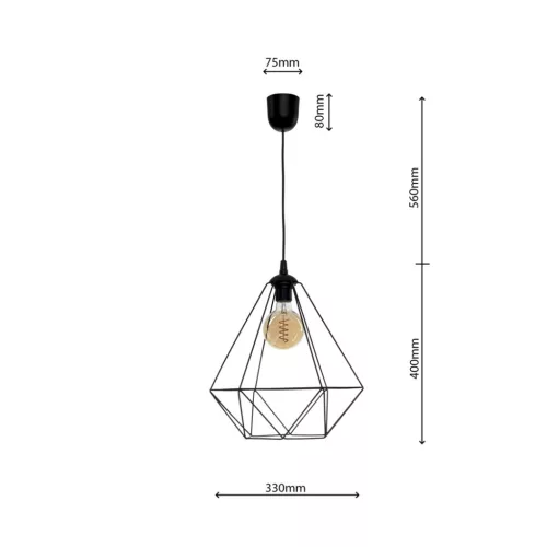 Függesztett lámpa KOSÁR 1xE27 geometriai forma loft fekete kosár gyémánt MLP7214 fém