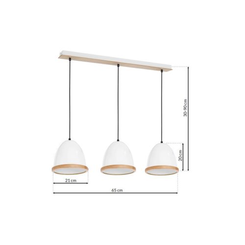 STUDIO függesztett lámpa 3xE27 klasszikus lámpaernyők fa kivitelben fehér MLP8850 Milagro fém + fa