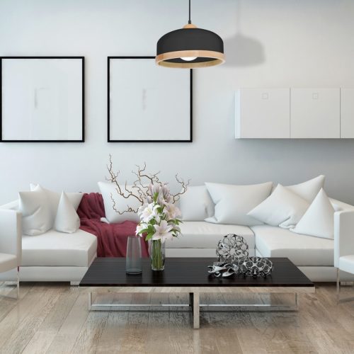 STUDIO függesztett lámpa 1xE27 klasszikus lámpaernyők fa kivitelben fekete MLP8851 Milagro fém + fa