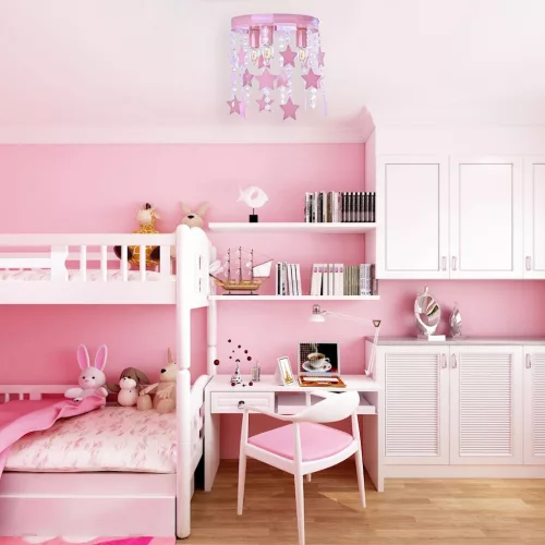 Rózsaszín gyermek mennyezeti lámpa Csillár gyerekeknek Stars STAR 3x E27 Fém és kristályok Milagro