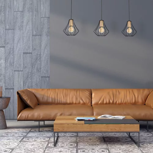 Mennyezeti függőlámpa WILL 3x E27 LOFT Fekete Fém + fa Milagro