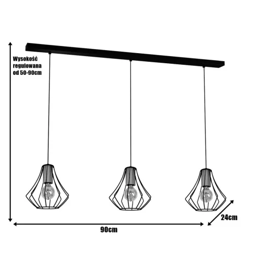 Mennyezeti függőlámpa WILL 3x E27 LOFT Fekete Fém + fa Milagro