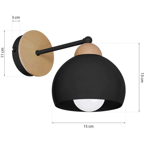 Skandináv stílusú fali lámpa MiLAGRO DAMA 1x E27 fekete Fa + fém