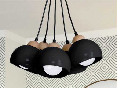 Skandináv stílusú mennyezeti függőlámpa fekete MiLAGRO DAMA 5x E27 Fa + fém