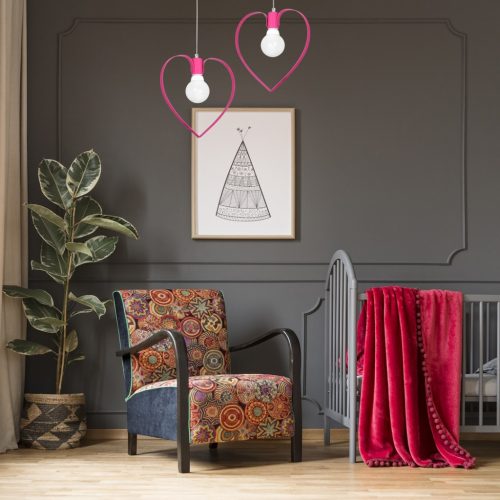 AMORE 1xE27 Szívre függő lámpa, csajos, finom, sötét rózsaszín, MLP9956 Milagro Metal