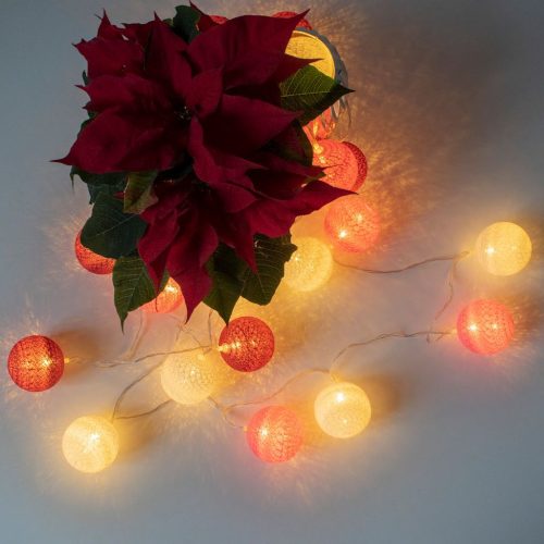 COTTON BALLS LED golyók Elemes füzér Fehér + rózsaszín 20x LED lámpák MILAGRO EKD9340