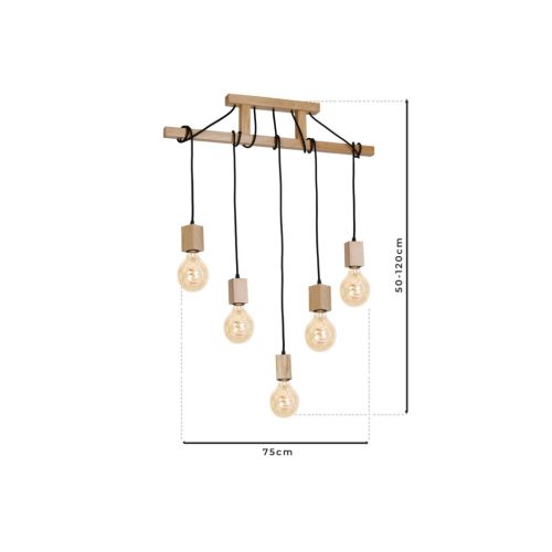JACK 5xE27 függesztett lámpa Natural Wood Minimalista megjelenés MLP583 Milagro Wood
