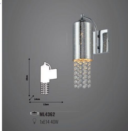 Fali lámpa MOONLIGHT 1x E14 MILAGRO glamour króm fémüveg