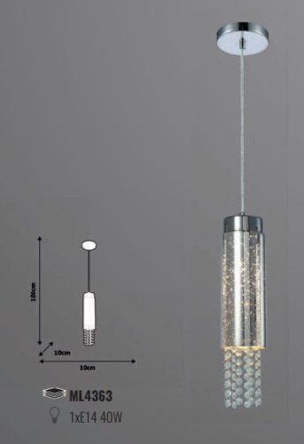 MOONLIGHT mennyezeti függesztett lámpa 1x E14 MILAGRO glamour króm fémüveg