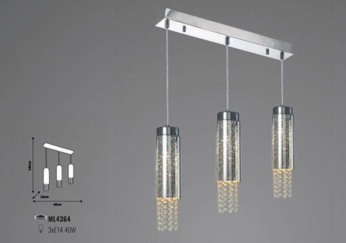 MOONLIGHT mennyezeti függesztett lámpa 3xE14 MILAGRO glamour króm fémüveg