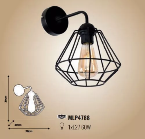 Fali lámpa COLIN Fekete 1xE27 MILAGRO loft stílusú ipari fém