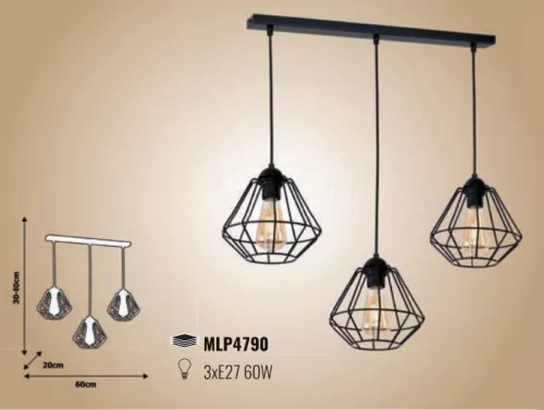 COLIN Fekete függőlámpa 3x E27 MILAGRO loft stílusú, ipari fém