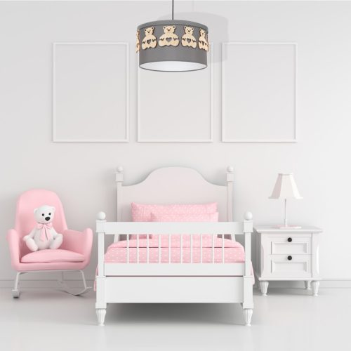 BEAR függőlámpa 1xE27 Gyerek fa mackók szürke MLP4961 Milagro fém + szövet + fa