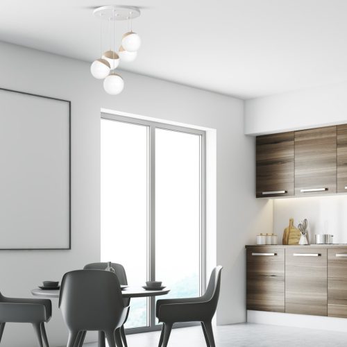 SFERA függőlámpa 5xE14 fehér fagolyók Részletek MLP5426 Milagro fém + fa + üveg