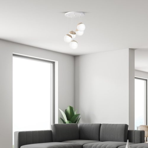 SFERA függőlámpa 5xE14 fehér fagolyók Részletek MLP5426 Milagro fém + fa + üveg