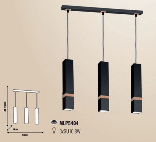 Függesztett lámpa skandináv stílusú loft fekete MiLAGRO VIDAR 3x GU10 Fém + fa