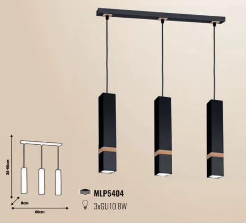 Függesztett lámpa skandináv stílusú loft fekete MiLAGRO VIDAR 3x GU10 Fém + fa