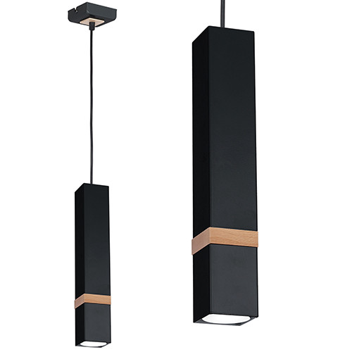 Függesztett lámpa skandináv stílusú loft fekete MiLAGRO VIDAR 1x GU10 Fém + fa